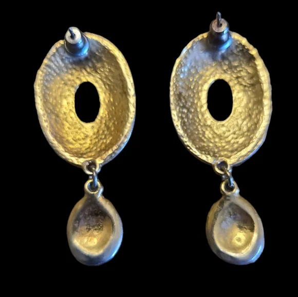 Vintage 90's dangle earrings, enamel over metal, pierced, estate sale - Picture 4 of 4